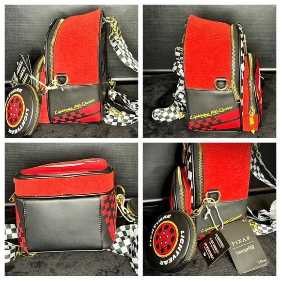Loungefly Pixar Cars Lightning McQueen Corduroy Convertible Mini Backpack - Picture 2 of 9